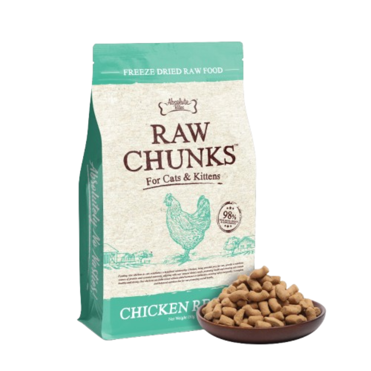 Absolute Bites Cats & Kitten Freeze Dried Raw Chunks Chicken Recipe 150g Pack Singapore