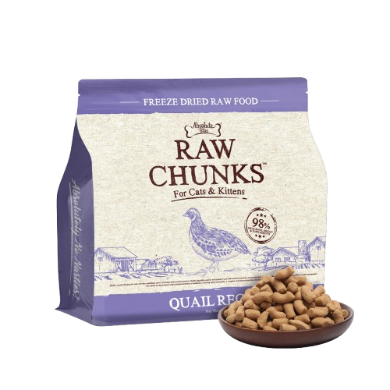 Absolute Bites Cats & Kitten Freeze Dried Raw Chunks Quail Recipe 280g Pack Singapore