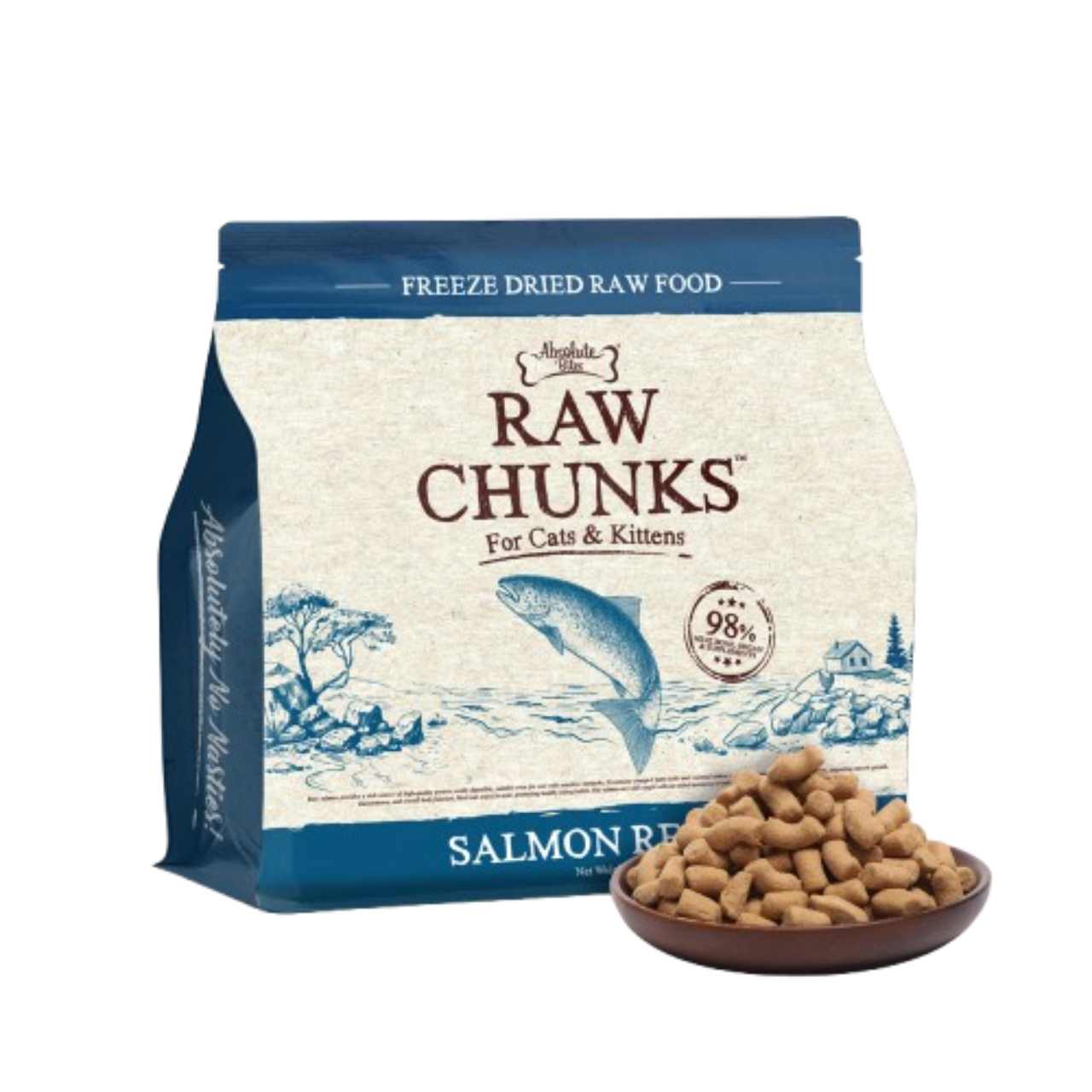 Absolute Bites Cats & Kitten Freeze Dried Raw Chunks Salmon Recipe 280g Pack Singapore