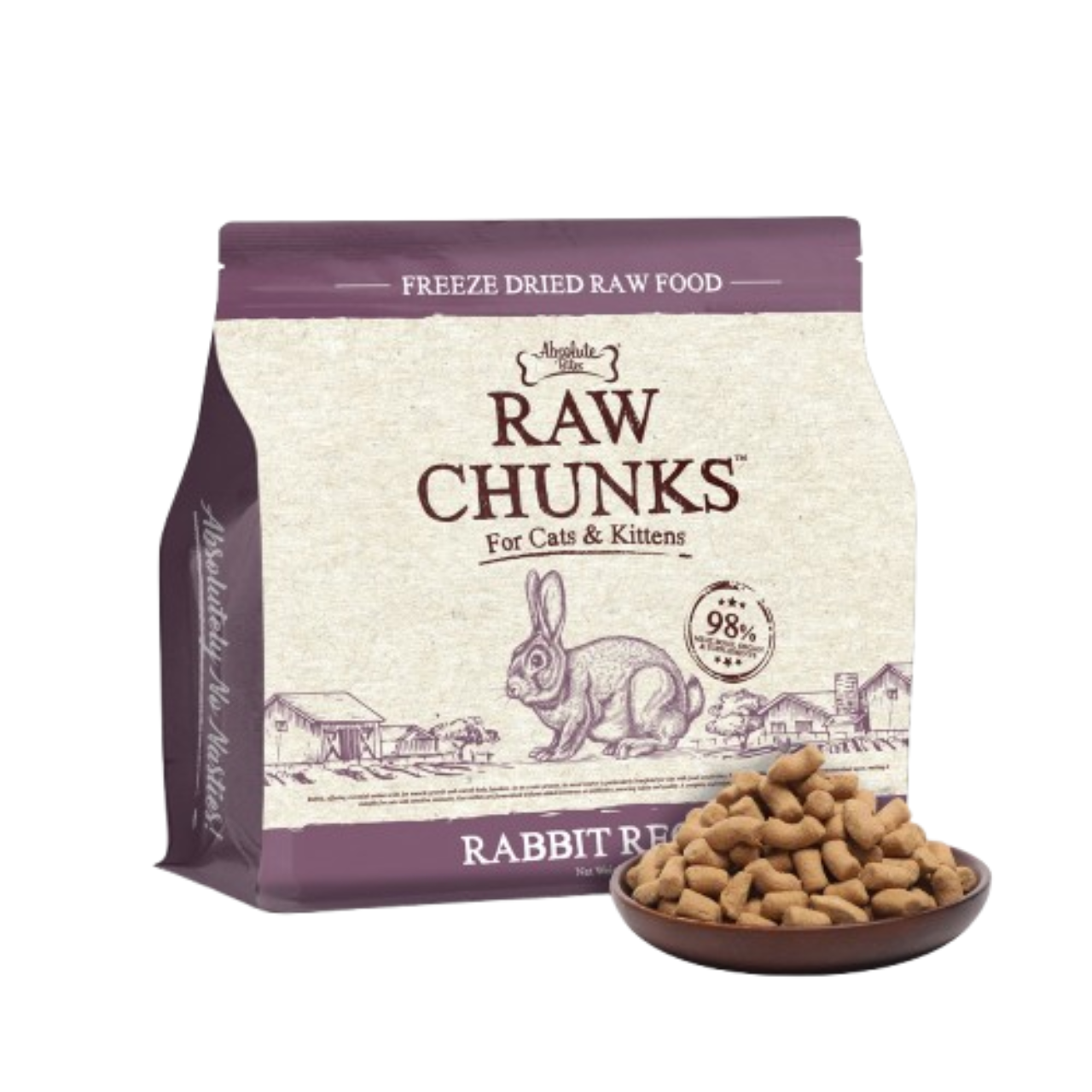 Absolute Bites Cats & Kitten Freeze Dried Raw Chunks Rabbit Recipe 280g Pack Singapore