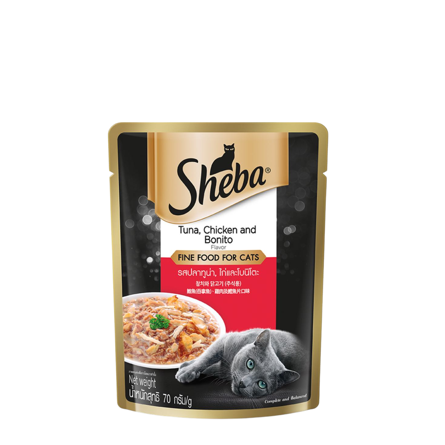 Sheba Wet Cat Food Tuna and Chicken with Bonito Flakes in Gravy 70g Pouch Box 24 Pouches Singapore