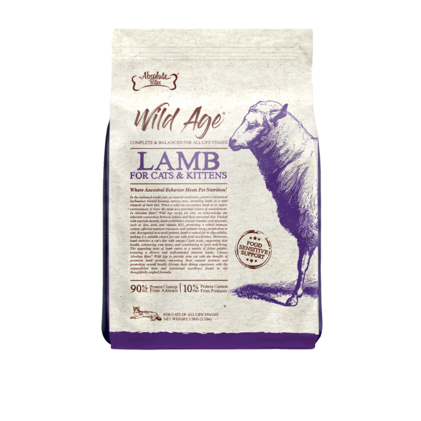 Absolute Bites Wild Age Lamb Complete & Balanced Dry Cat Food 3.3lbs Bag Singapore