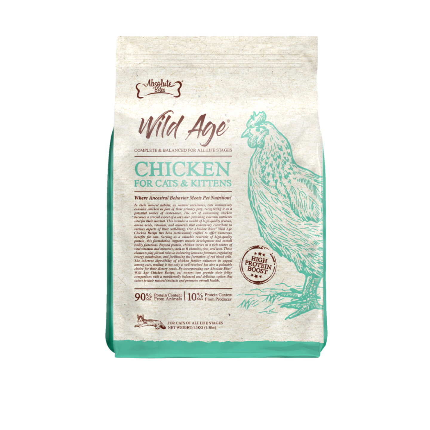 Absolute Bites Wild Age Chicken Complete & Balanced Dry Cat Food 3.3lbs Bag Singapore