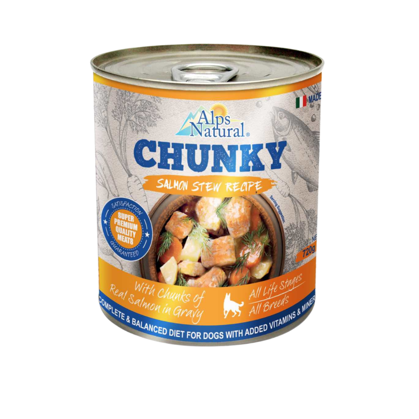 Alps Natural Chunky Salmon Stew Recipe Wet Dog Food 720g Can Singapore