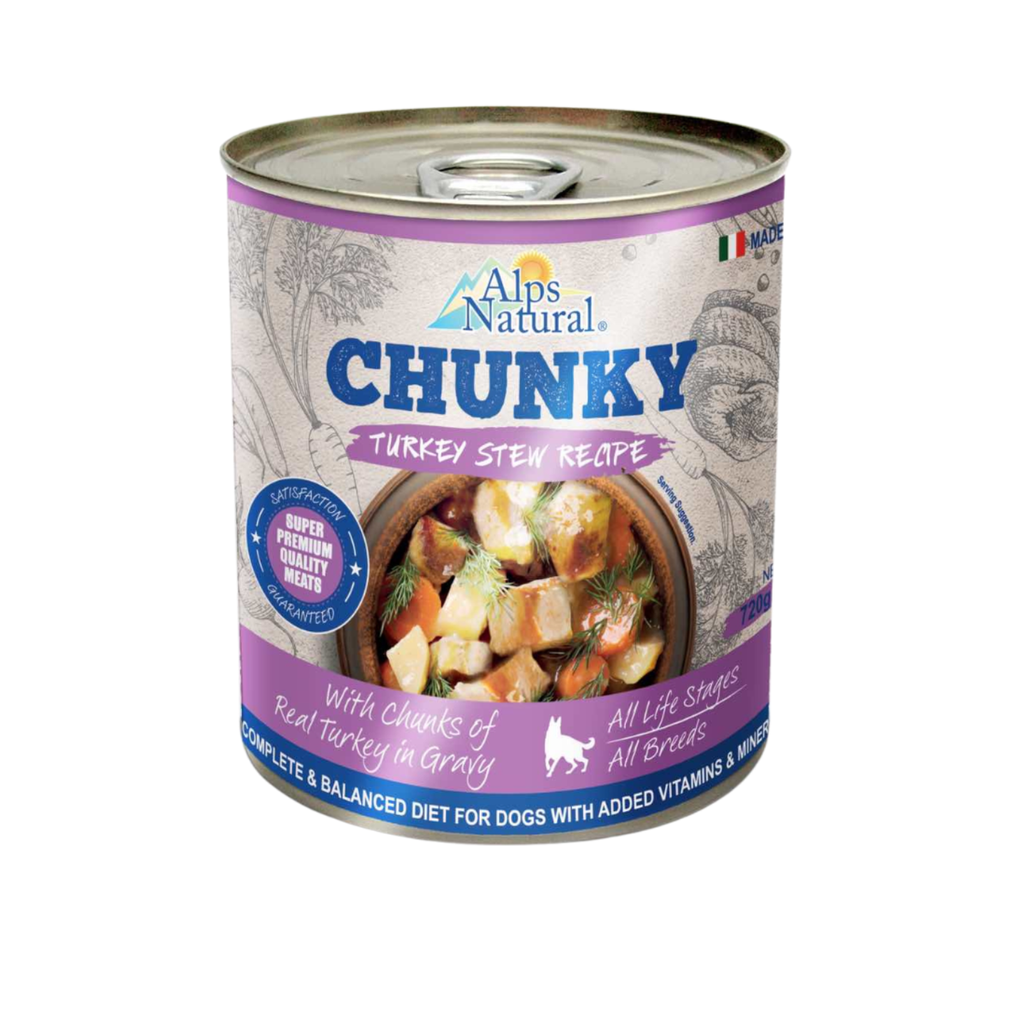 Alps Natural Chunky Turkey Stew Recipe Wet Dog Food 720g Can Singapore