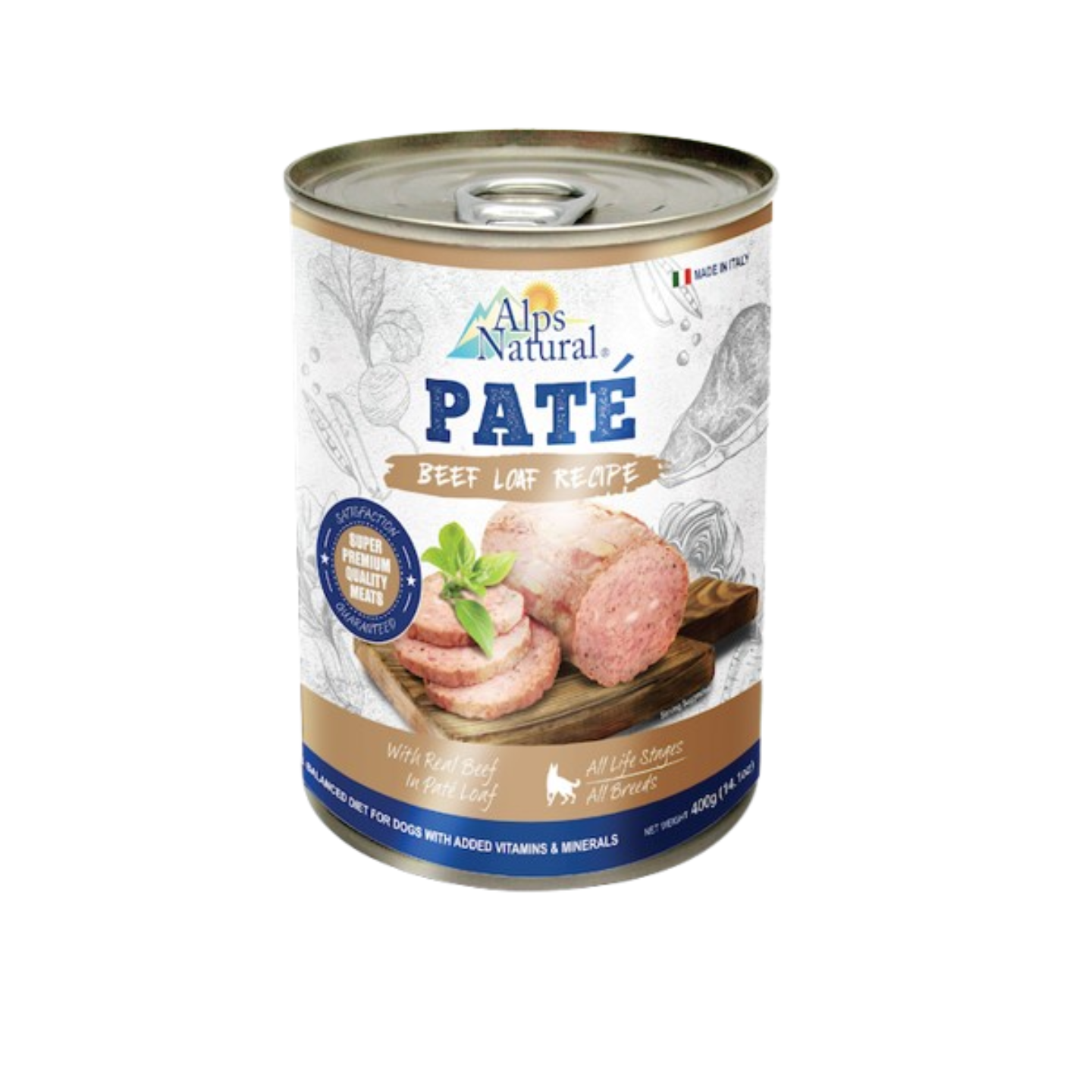 Alps Natural Pate Beef Loaf Recipe Wet Dog Food 400g Can Singapore