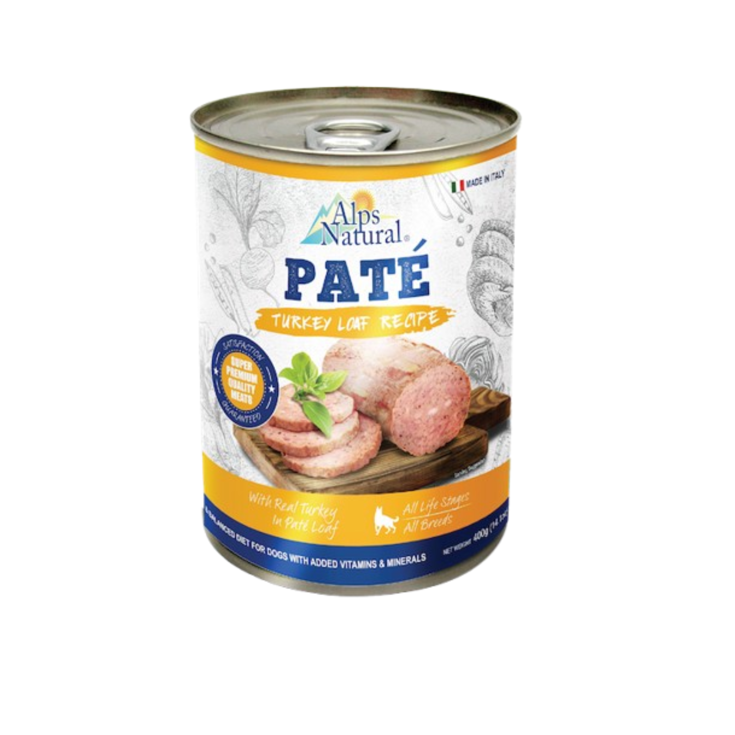 Alps Natural Pate Turkey Loaf Recipe Wet Dog Food 400g Can Singapore