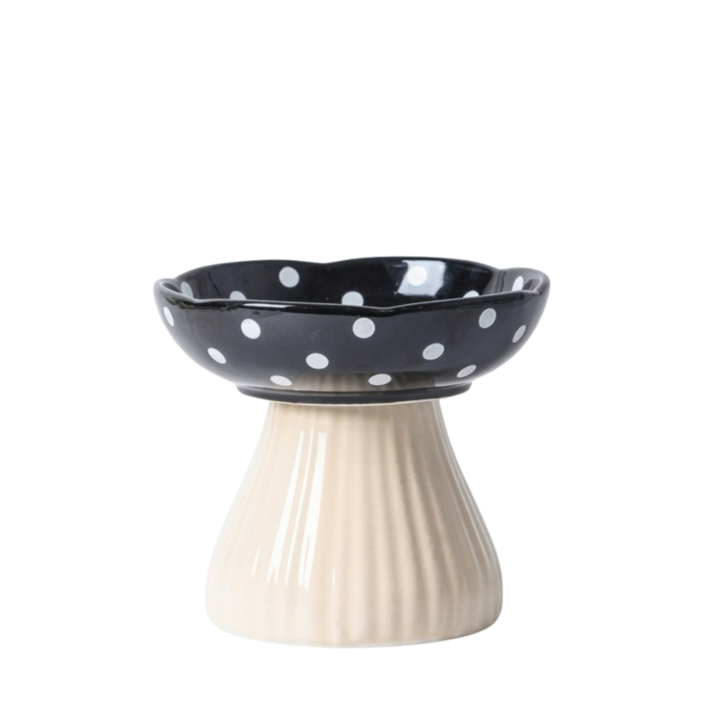 colette elevated ceramic pet bowl black mushroom design 300ml in singapore