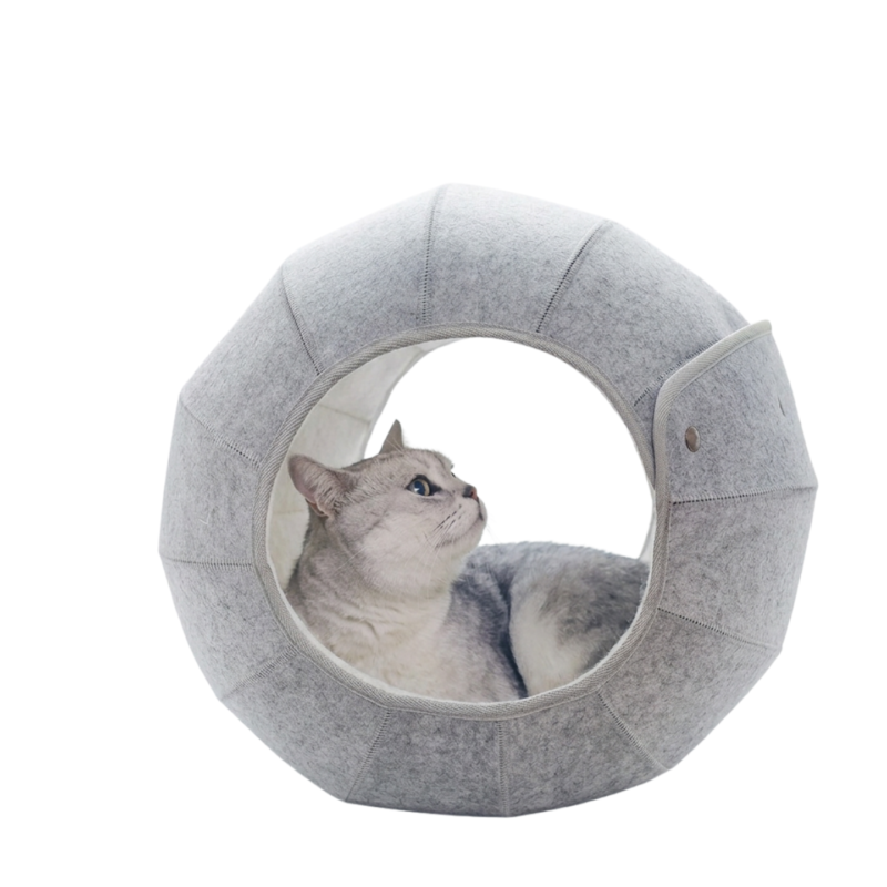 versa sphere 2 in 1 felt cat cave bed modern grey with white interior in singapore