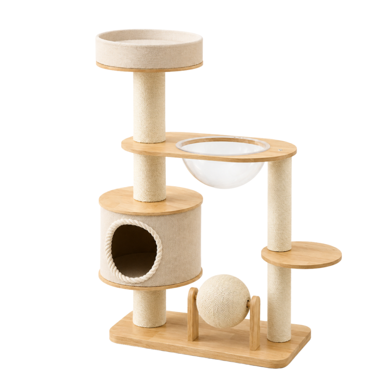 whisker villa solid wood 112.5 cm cat tree and condo with scratch house in singapore