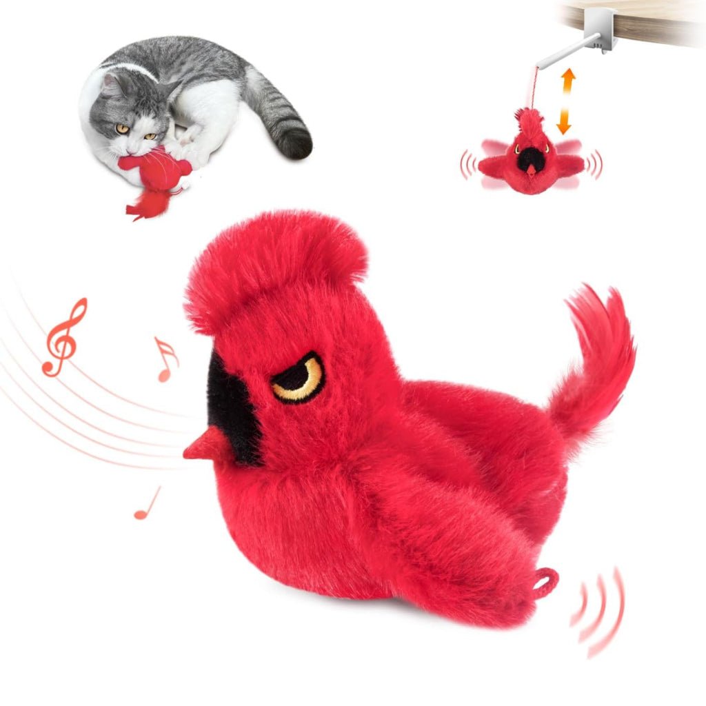 magipaws touch activated flapping chirping cardinal bird with catnip in singapore