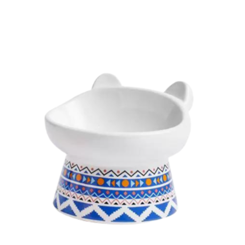 fleur bohemian raised ceramic pet bowl blue 300ml microwave and dishwasher safe in singapore