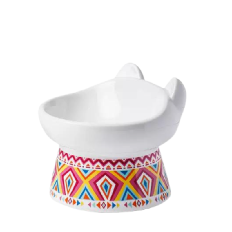 Fleur Bohemian Raised Ceramic Cat Bowl Red 300ml Singapore | The Meow Mart