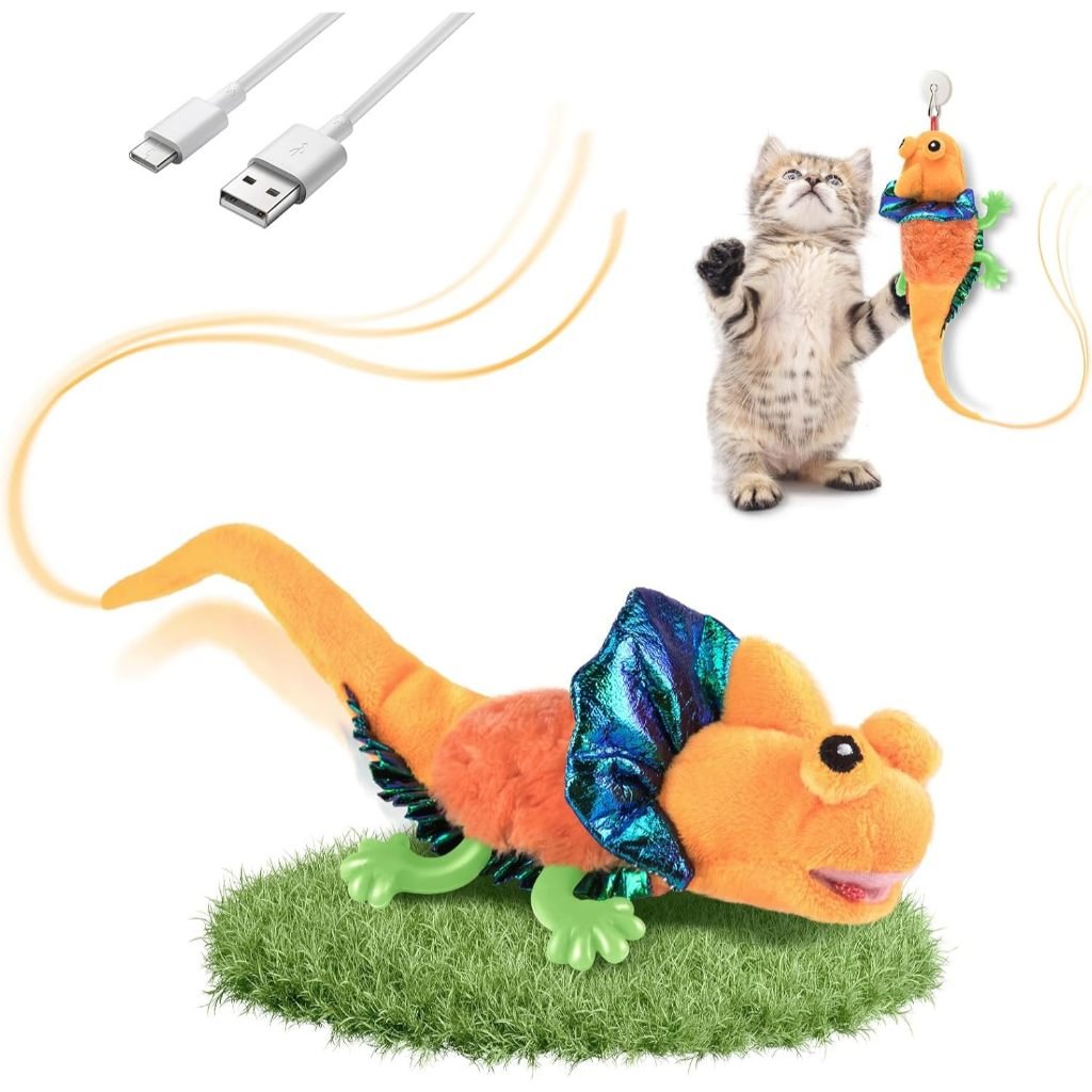 migipaws touch activated flapping chirping orange lizard with catnip in singapore