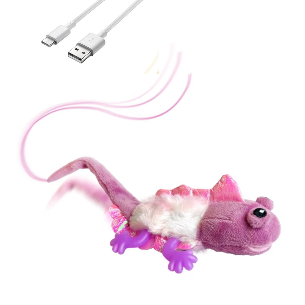 migipaws touch activated flapping chirping purple lizard with catnip in singapore