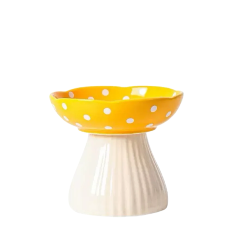 colette elevated ceramic pet bowl yellow mushroom design 300ml in singapore
