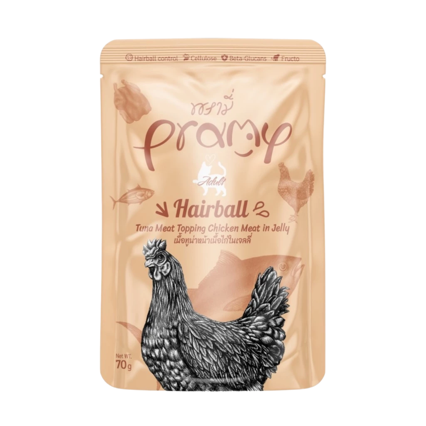 Pramy Adult Hairball Tuna with Chicken Topping 12 Pouches Singapore
