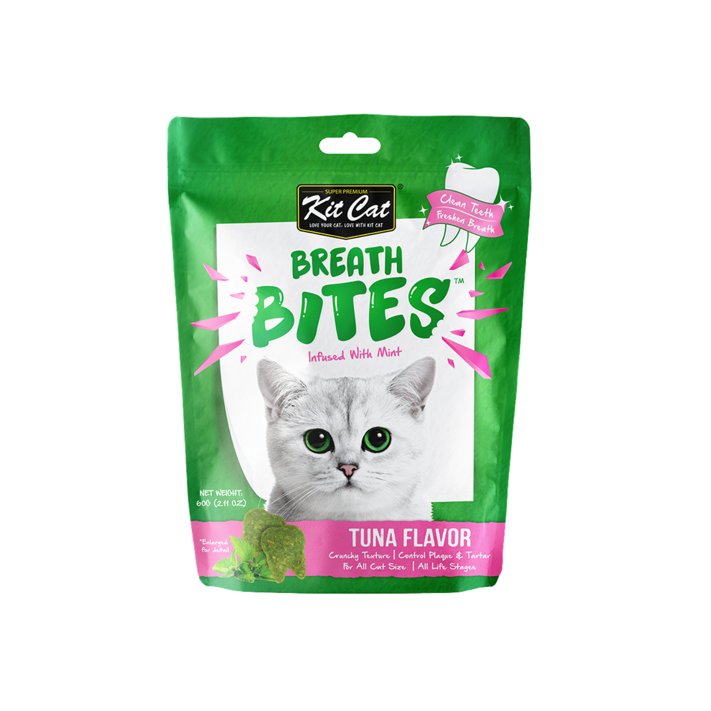 Kit Cat Breath Bites Mint & Tuna Dental Cat Treats 60g Singapore | The Meow Mart