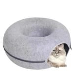 2-in-1 Cat Tunnel & Felt Donut Bed (Light Grey) (L) in Singapore
