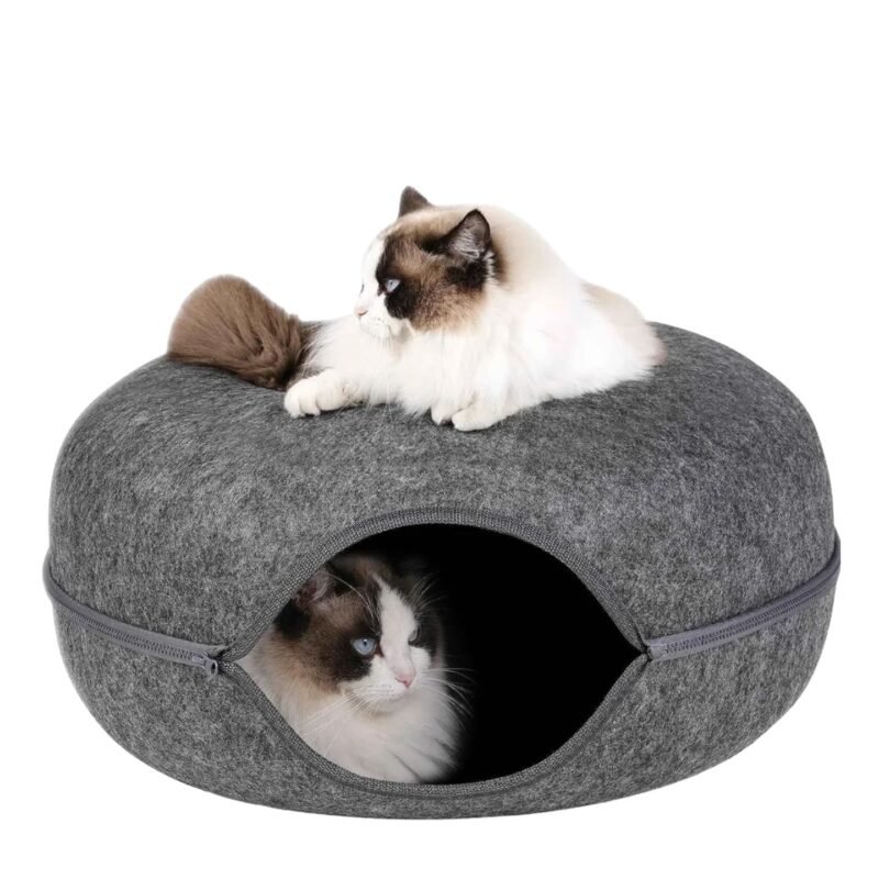 2-in-1 Cat Tunnel & Felt Donut Bed (Dark Grey) (L) in Singapore