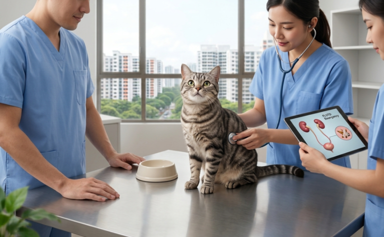 Vet examining cat that has blood in cat urine