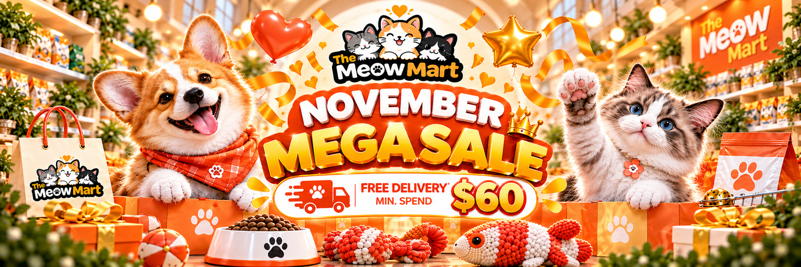 The Meow Mart November Mega Sale pet supplies and food banner
