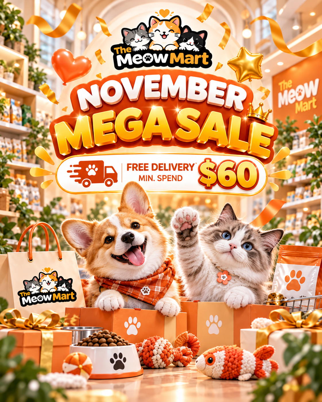 The Meow Mart November Mega Sale pet supplies and food banner